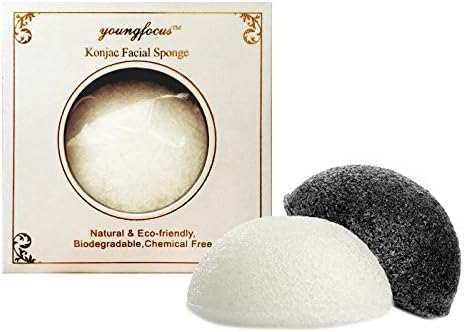 (2 Pack)Face Konjac Sponge, Youngfocus Natural Konjac Facial Blenders Sponges Gentle Face Scrub( Black & White)