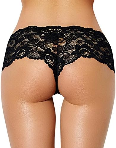 MSJESSIE Women’s Lace Underwear Sexy Cheeky Hispeter Lingerie Panties Thong Low Waist Plus Size Pack Of 3