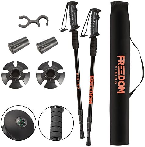 Trekking Poles With Built In Compass &amp; Sweat Absorbing EVA Grips Suitable For Snow, Mountains, Mud &amp; Ice – Lightweight &amp; Collapsible Hiking/Walking Sticks -With Adjustable Features For Men &amp; Women