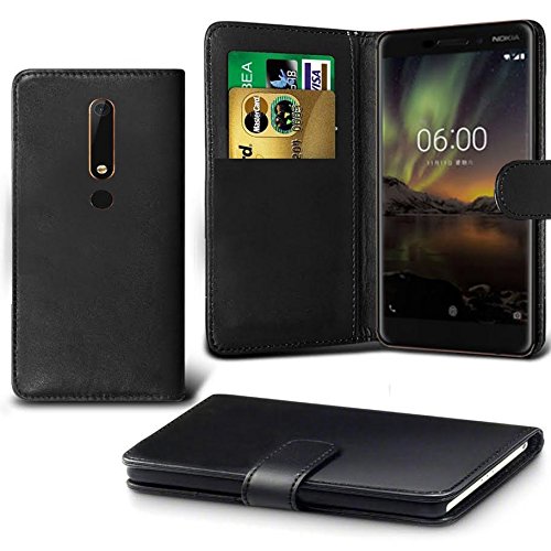 DN-Technology Nokia 6 2018 Case, Nokia 6 Leather Case 2018 Model Nokia 6 2018 Cover, Premium Leather Wallet [With Card Holder] Case for Nokia 6 2018 (BLACK)