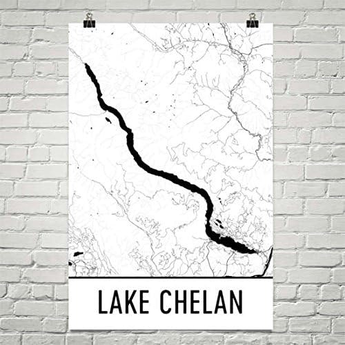 Amazon Com Modern Map Art Lake Chelan Washington Lake Chelan Wa