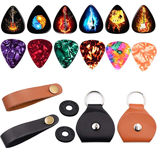 Guitar Picks Holder Case Guitar Strap Locks and Button,Picks 20 Pack Includes Light/Medium/Heavy
