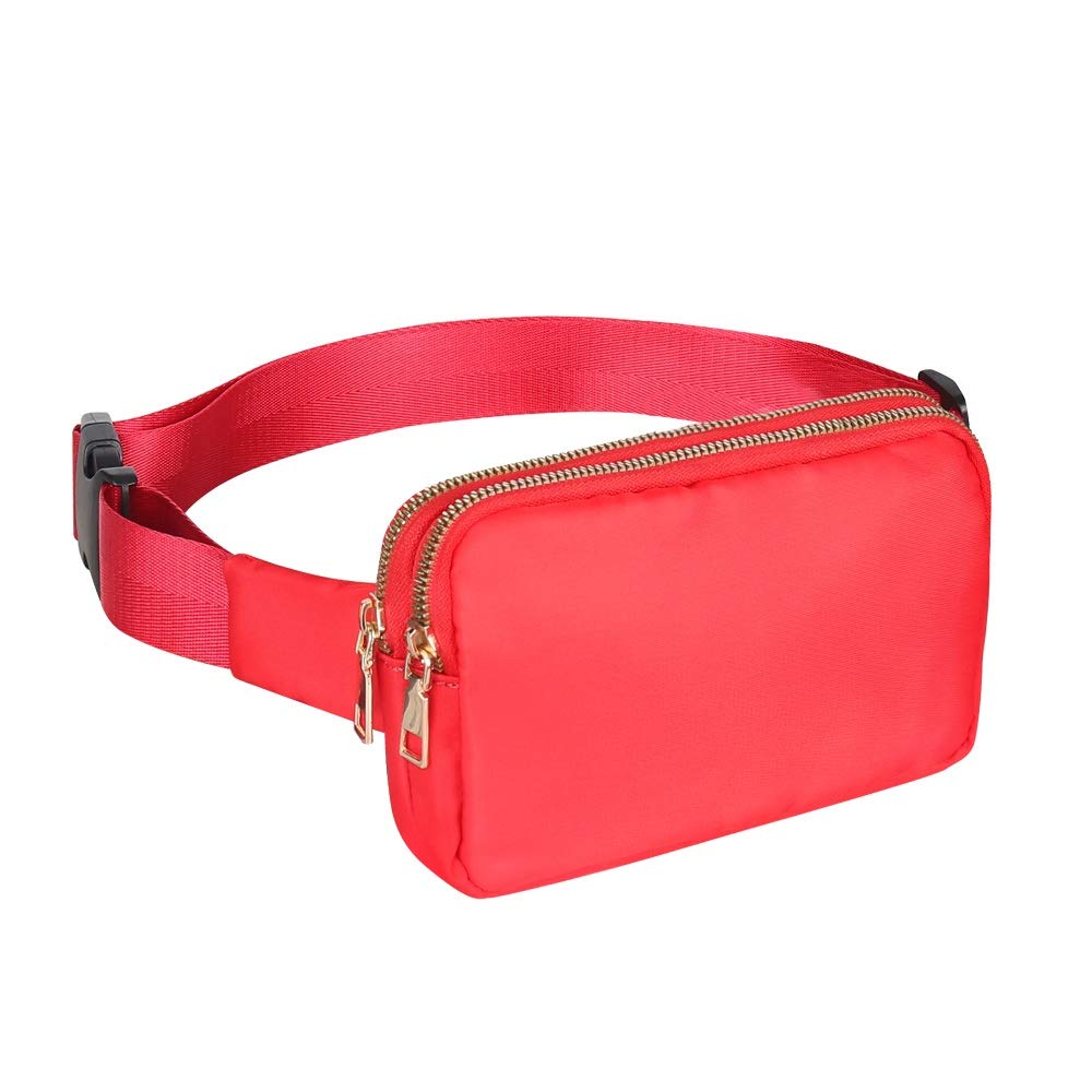 Geestock Bumbag for Ladies, Fanny Pack with Adjustable Straps & 2 Zipper Pockets for Women Men, Crossbody Fashion Waist Belt Bag for Hiking Running Festivals Walking Travel Cycling (Red)
