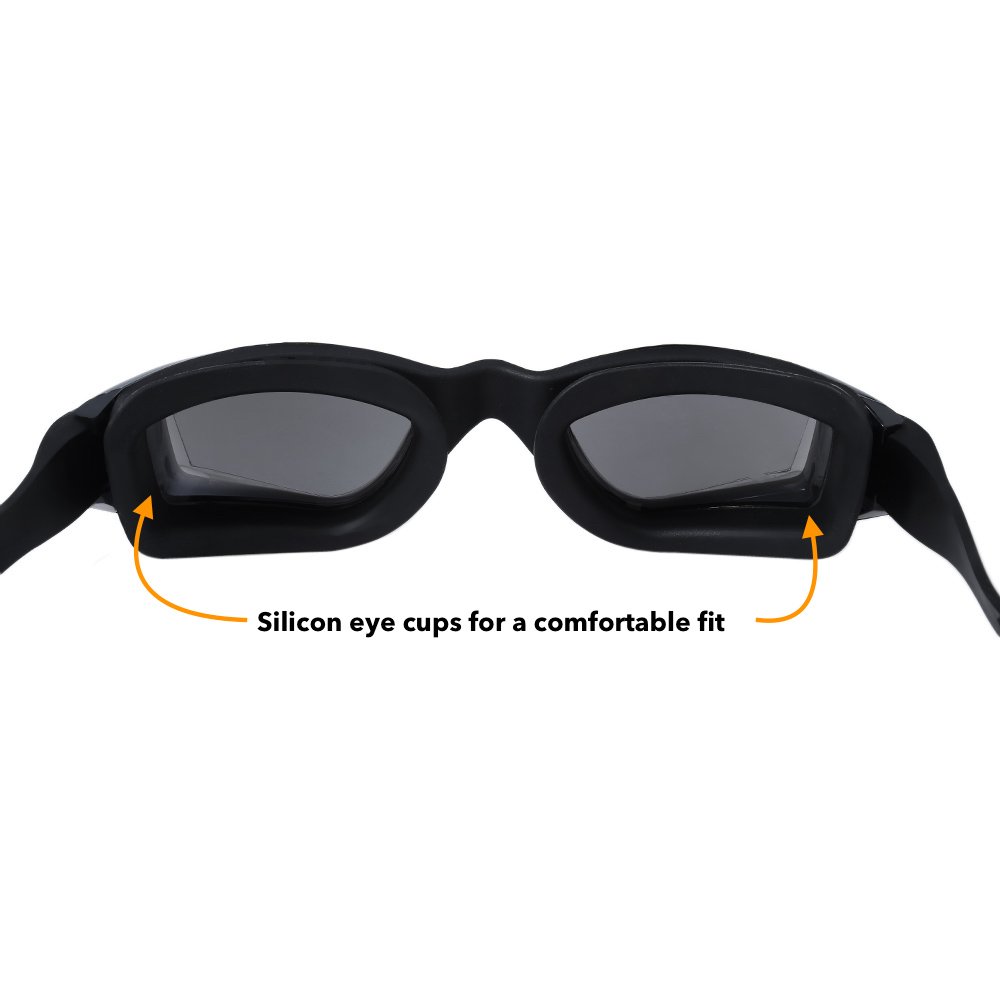 MADY Swimming Goggles, Black, Mirrored, Swim Goggles, Adjustable, No Leaking, Anti Fog, UV Protection, Triathlon, Swim Goggles with Free Swim Cap + Nylon Bag + Nose Clip + Ear Plugs