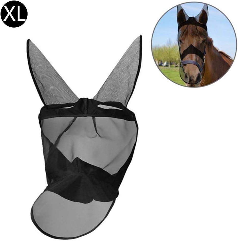 Ntribut Fly Mask For Horse Horse Pony Cob Fly Riding Mask Net Veil Hood Full Face Ears Nose Protection