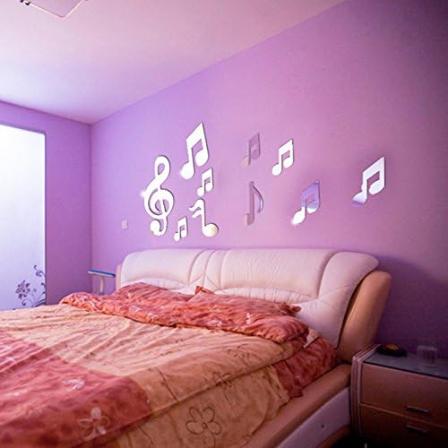 3D Silver Mirrored Musical Notes Wall Decal Removable Stickers
