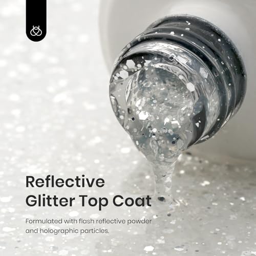BEETLES 2 IN 1 SILVER GLITTER SEQUINS TOP COAT, 15 ML NO WIPE TOP COAT SOAK OFF UV LED GEL NAIL POLISH LONG LASTING HIGHLY SHINE MANICURE ART DECORATION SUPPLIES