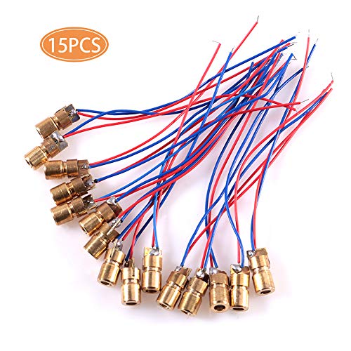 Aoicrie 15pcs 5V 650NM 5Mw Red Dot Laser Head Red Laser Diode Laser Tube 6mm with Leads Head