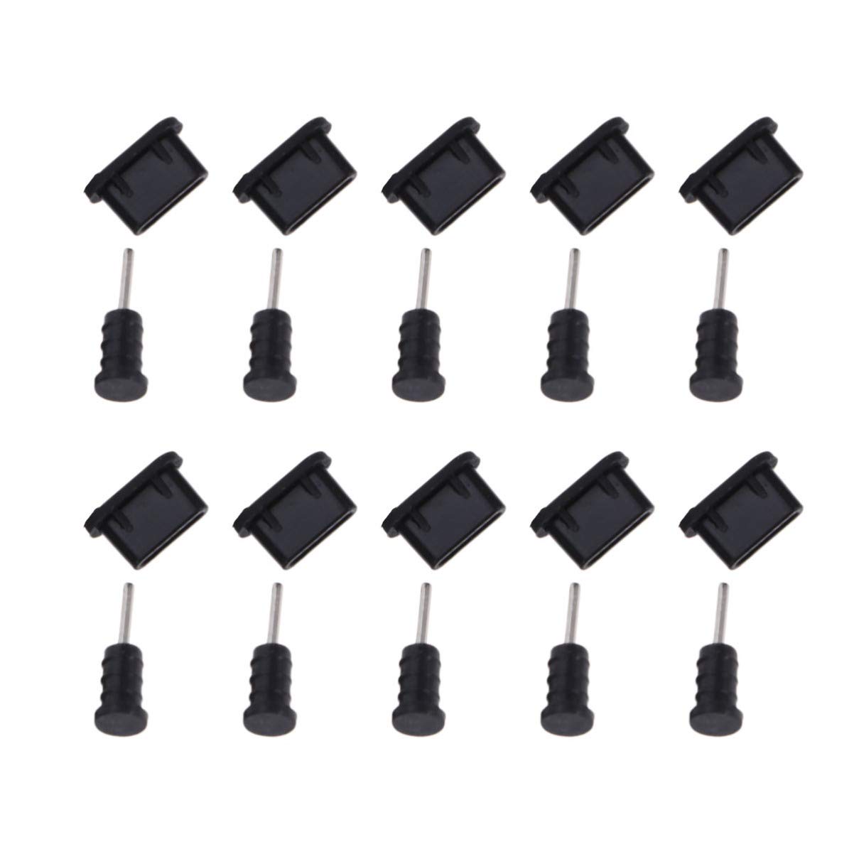 Hemobllo 10 Pairs Dust Plug - Silicon Anti Dust Plug Type C USB Port Plug Cover Port Protective Caps Dust Plugs for Advices Phone (Black)