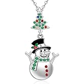 Fenthring Snowman Necklace Christmas Necklace for Women Sterling Silver Colorful Christmas Tree Snowman Pendant Jewelry Holiday Xmas Gifts