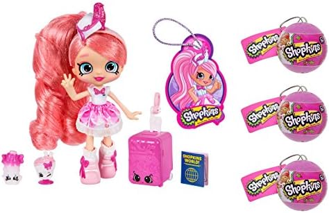 Holiday Gift Set by Shopkins - World Vacation Shoppie PINKIE COLA Doll Visits America &amp; 3 x Shopkins Christmas Ornaments Bauble Toy with 2 Exclusive Shopkins Inside