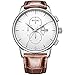 BUREI Mens Women Chronograph Quartz Watches with Analog Dial Stainless Steel Case Calfskin Leather (White)