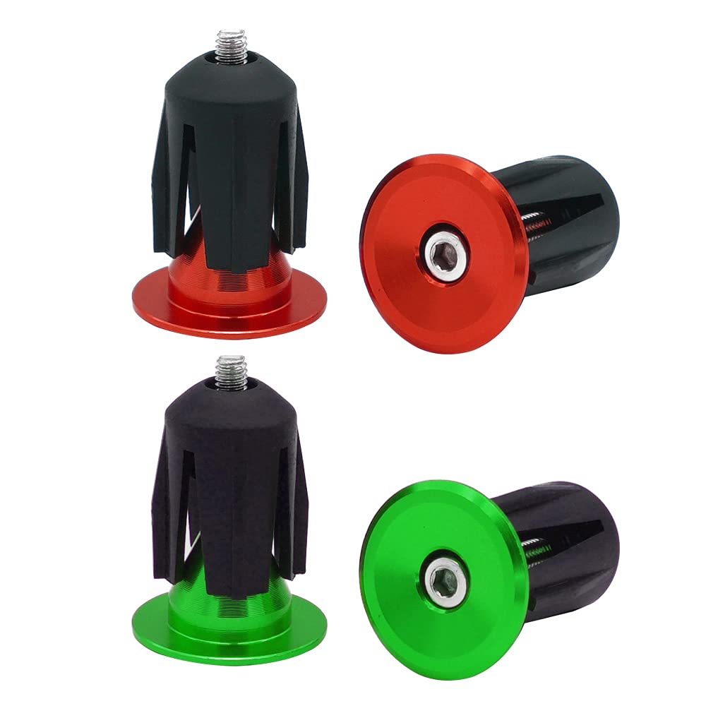 QitinDasen 2 Pairs Bike Handlebar End Plugs, Aluminum Bicycle Bar End Caps, for Road Bike, MTB, BMX (Red + Green)