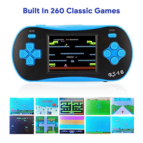 Umiwe RS-1 Retro Handheld Game Console with Built in 260 Games 2.5" 8-Bit LCD Portable FC Arcade Video Game Player for Kids Adults (Blue)