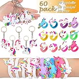 Aitey Unicorn Party Favors Supplies, Rainbow Birthday Theme Assorted Kit, Bracelets, Rings and Keychains Bulk Toys for Carnival Prizes for Kids and Girls (60 Pack