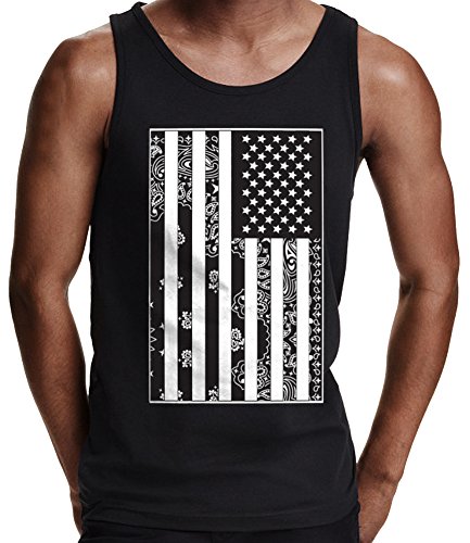 Men's Black Tank Top shirt American USA Flag Bandana Paisley Print Urban Wear 4X / 4XL / XXXXL