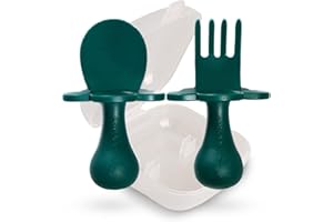 Grabease Baby Feeding Utensils Set - Infant and Baby Fork and Spoon for Ages 1-11 Months, BPAs and Phthalate-Free Cutlery, Plastic, 1 Set, Green
