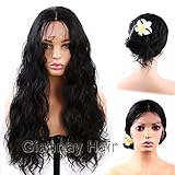 Giannay Hair Lace Front Wigs Natural Water Wave Wigs Synthetic Wig Glueless Long Wavy Wig Half HandMade High Temperature Heat Resistant Fiber Wig with Baby Hair Black Color for Women 24 Inch