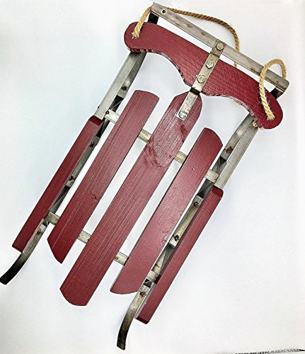 Holiday Old Fashioned Style Red Wood & Iron Sled with Natural Jute Rope Accent (Large) - Thumbnail 4