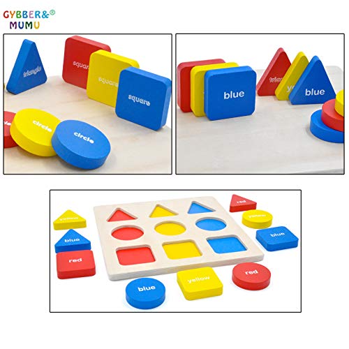 GYBBER&MUMU Puzzle Jigsaw Toy Shape Color Recognition Geometric Blocks Sorting Game Pre-Educational & Learning Wooden Toy for Kids Toddlers Boys and Girls - Thumbnail 3