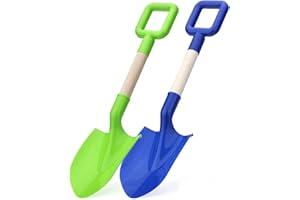 ANZMTOSN 16" Kids Beach Spades Sand Shovels, Toys Gardening Tools Kit Sandbox Scoop Wood Handle Plastic Spade for Garden Sand Snow Backyard Summer Vacation for Kids Adults 2 Pack- Blue&Green