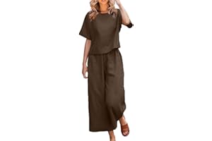 Lmdudan Women's Cotton Linen Two Piece Work Suits Summer Ladies Oversized Tops and Pants Sets Dressy Casual Solid Outfits