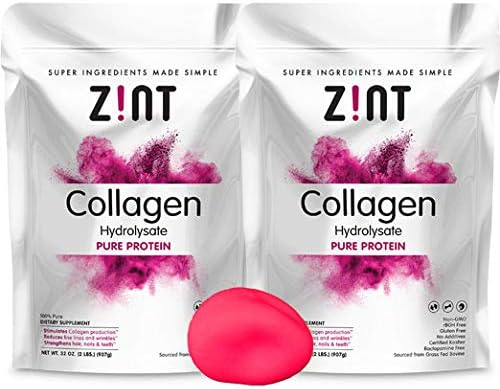 Zint Collagen Powder Collagen Peptides XL (2 pack-32 oz): Anti Aging Hydrolyzed Beauty Protein Powder Supplement - for Skin, Hair & Nails - Bonus Stress Ball