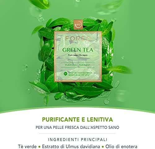 Green Tea, maschera viso UFO per pelle grassa e imperfezioni, confezione con 6 unità, antiossidante, idratante, tè verde ed estratto di Ulmus, naturale e cruelty free, compatibile con UFO/UFO 2