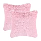 Pack of 2 CaliTime Super Soft Throw Pillow Covers Cases for Couch Sofa Bed, Solid Plush Faux Fur 18 X 18 Inches, Baby Pink
