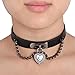 INBLUE Women,Men's Alloy Genuine Leather Necklace Choker Collar Black Heart Lock Adjustable
