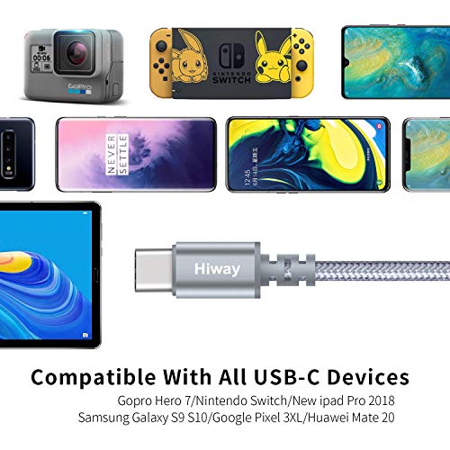 USB Type C Cable,Hiway 3Pack 6FT USB-A 2.0 to USB-C Fast Charger Nylon Braided Data Sync Transfer USB C Cord Compatible with Samsung Galaxy S10 S9 S8 Plus Note 9 8,Moto Z Z3,LG V50 G8,Switch,and More