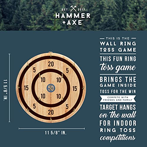 Hammer + Axe Wall Ring Toss Game, Premium Wood Finished Board Indoor