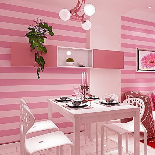 XTZLTY LXPAGTZ Modern and simple vertical stripes wallpaper pink Princess room bedroom children's room warm girl long 9.5m* wide 0.53m nonwoven wallpaper (5 m 2), Deep pink