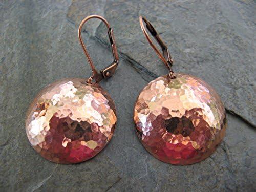 Hammered Shiny Copper Drop Earrings Boho Artisan Jewelry