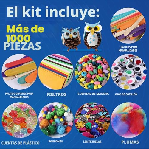 EDUMAN Kids Crafts, 1000+ Piece Creative Craft Kit Materials, Includes Pipe Cleaner, Pompoms, Rods, Wiggle Eye, Beads, Sequins, Creative Game Gift for Boys and Girls