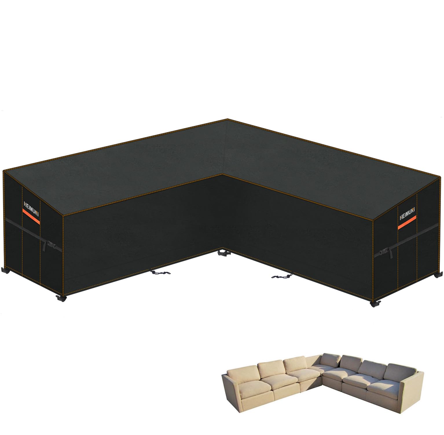 HEIMUNI Waterproof Garden V Shaped Sofa Cover, Rattan Corner Furniture Covers Windproof Outdoor L Shape Furniture Covers UV-resistant Garden Sofa Cover 300x300x100x90/65cm