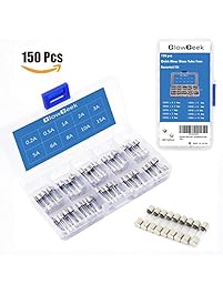 GlowGeek 150pcs 5x20mm Fast-blow Glass Fuses Quick Blow Car Glass Tube Fuses Assorted Kit Amp 0.2A,0.5A,1A,2A,3A,5A,6A,8A,10A,15A