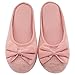 HomeTop Women’s Cozy Cashmere Cotton Closed Toe House Slippers With Cute Bow Accent (Medium/7-8 B(M) US, Pink)