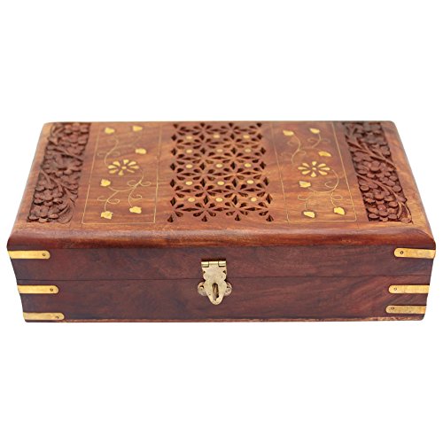 ITOS365 Handmade Wooden Jewellery Box for Women Jewel Organizer Hand Carved with Intricate Carvings Gift Items - 10 inches ITOS365 Handmade Wooden Jewellery Box for Women Jewel Organizer Hand Carved with Intricate Carvings Gift Items - 10 inches