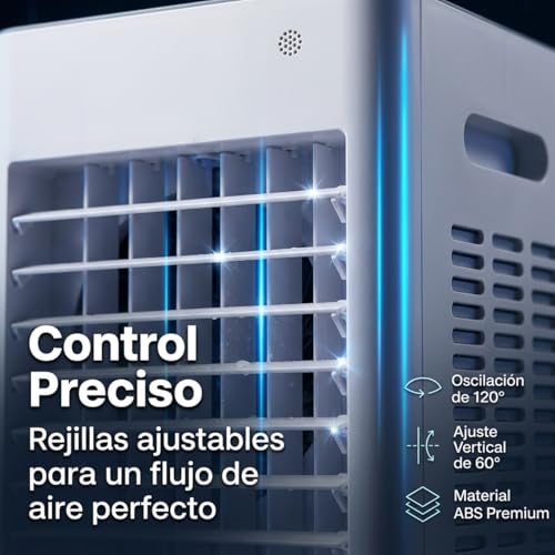 NOMEY 4 En 1 Enfriador de Aire Portatil, 13L Tanque Aire Acondicionado Portatil, 4 Modos 3 Velocidades, Apagado Automático, Temporizador de 7.5h, 20H de Enfriamiento, Ideal Para Dormitorios, Oficinas