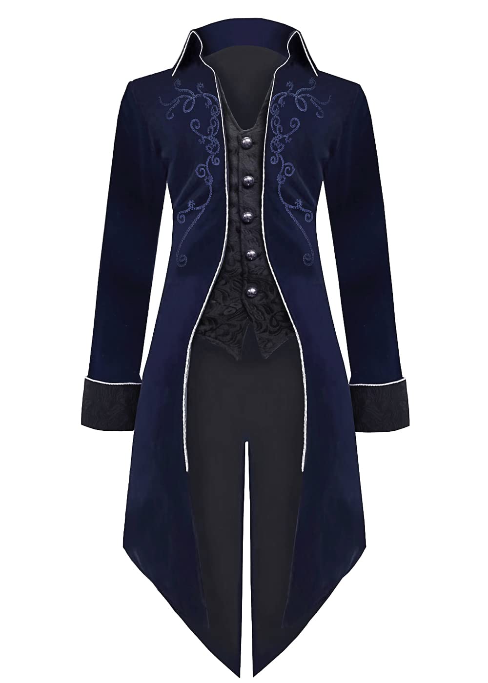 Sangdut Men’s Medieval Steampunk Tailcoat Jacket, Male Victorian Renaissance Gothic Retro Vintage Embroidery Coat Halloween Party Cosplay Pirate Vampire Gentleman Costumes for Adult (Dark Blue, XXXL)