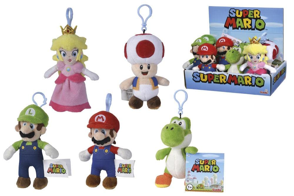 Simba Super Mario, Luigi, Toad, Yoshi or Peach Plush Keyring 12.5 cm Assorted Models 1 Piece