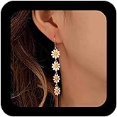 IRCOMULTI Bohemia Daisy Earrings Long Daisy Flower Dangle Earrings Enamel Flower Drop Earring Summer White Floral Hook Earrings Jewelry for Women
