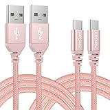 WorCord 2-Pack 6 ft USB C Cable Braided Nylon Type C 1.8m Sync Data & Charging Cable with Reversible Connector for S8, MacBook, Huawei, HTC 10 and Other Type-C Supported Devices - Rose Gold