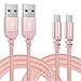 WorCord 2-Pack 6 ft USB C Cable Braided Nylon Type C 1.8m Sync Data & Charging Cable with Reversible Connector for S8, MacBook, Huawei, HTC 10 and Other Type-C Supported Devices - Rose Gold