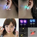 LED Earrings, 4 Pair Glowing Light Up Earrings Multicolor Bright Stylish Fashion Ear Drop Pendant Stud Stainless for Party Men Women Halloween Thanksgiving Day (Green+Purple+Red+Blue)