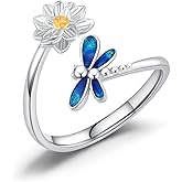 TRISHULA Animal Ring Graduation Gift 925 Sterling Silver Highland Cow Hummingbird Dragonfly Ring Adjustable Flower Rings Animal Jewelry for Women