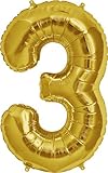 Number 3 - Gold Helium Foil Balloon - 34 inch
