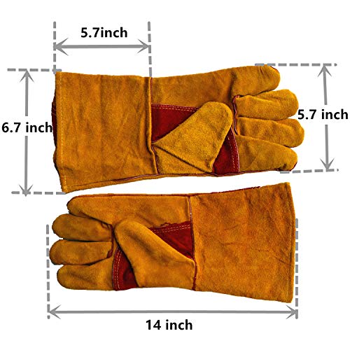 Work Gloves Leather Gardening Glove (1 Pair) 14 inch for Men Women Cowhide Reinforced Protection Padding Palm Animal Handling Bite Proof Dog Cat Scratch（Brown）