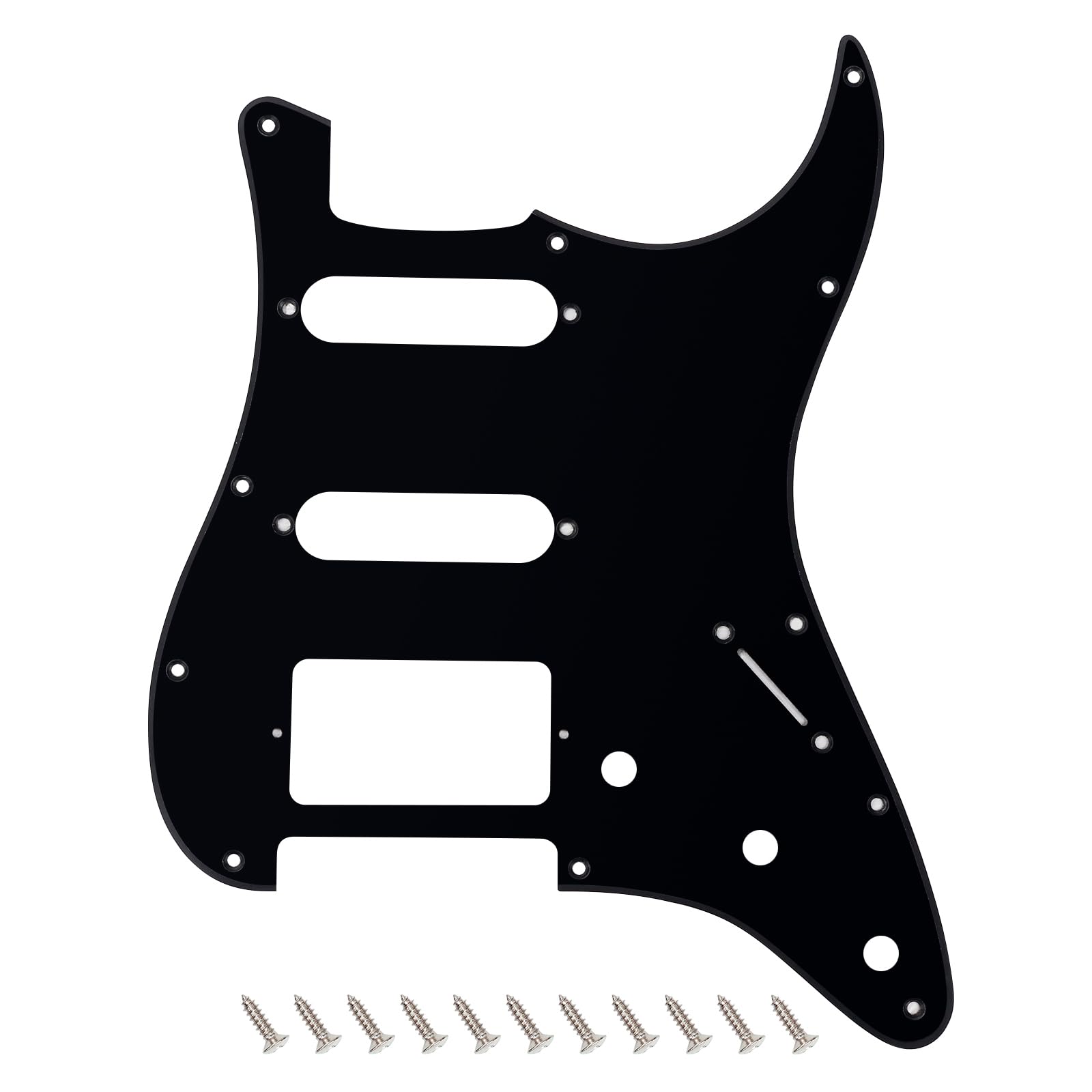 Banworks 1 Ply Strat HSS Pickguard 11-Hole Electric Guitar Pickguard SSH Scratch Plate for USA/Mexican Modern Style Standard Stratocaster ST JT/HB-02 Glossy Black — image 1